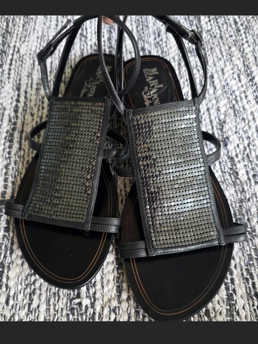 Cole Haan Maria Sharapova Nike Air Leather Chainmail Strappy Sandals Black 9B - Picture 6 of 13